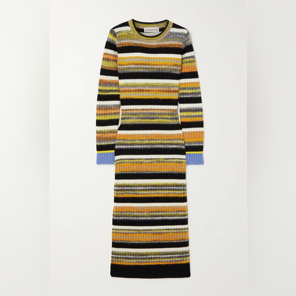 Zankov Camille striped brushed midi dress size S